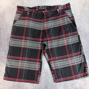 Street Rules Plaid Shorts Mens 32 Black Red Grey Casual Streetwear Pockets